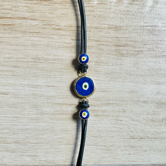 14K EVIL EYE BRACELET on Leather Cord
